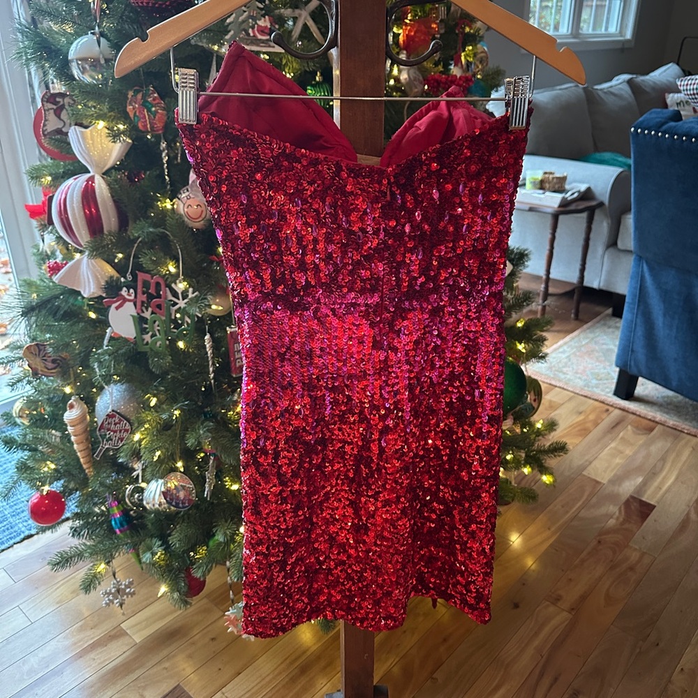 ASHLEY LAUREN Red/Fuchsia Dress + Matching Earrings